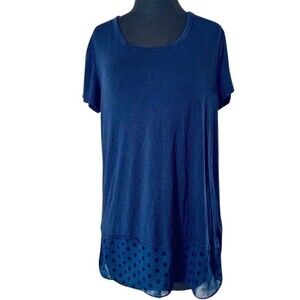 Navy and black mixed media polka dot top size small